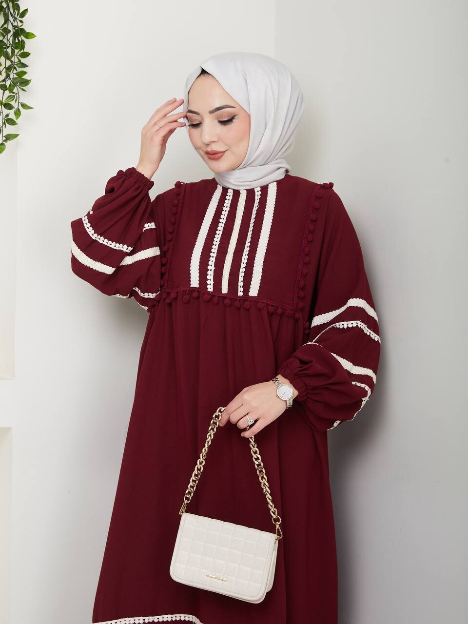 0681-65F- 3 فستان - ماروني - Thumbnail