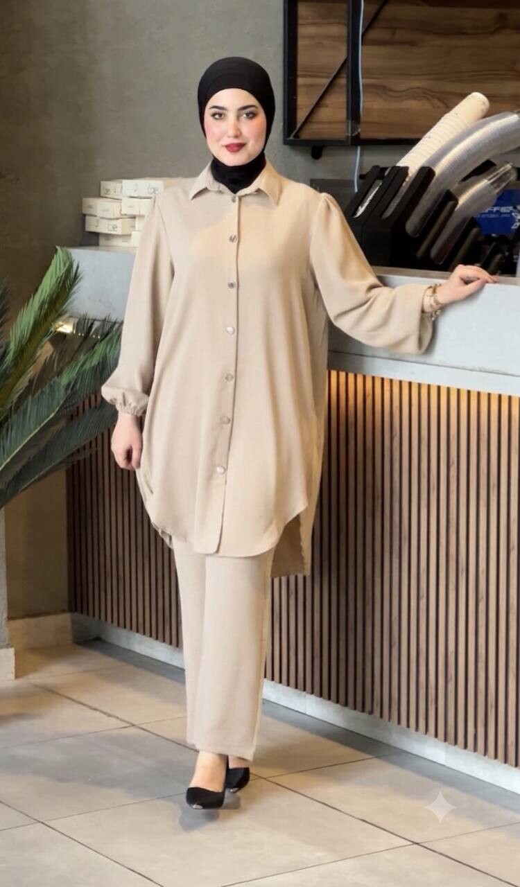 FOR YOU MODA - 0752-5K-8 سوت قطعتين- بيج فاتح