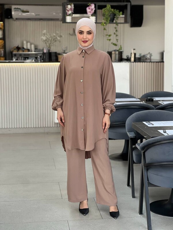 EFSUN MODA - 0752-5K-5 سوت قطعتين - بيج 