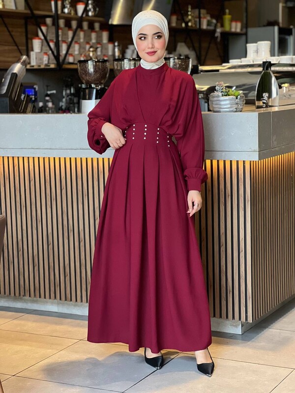 EFSUN MODA - 0763-9J-3 فستان - ماروني (1)