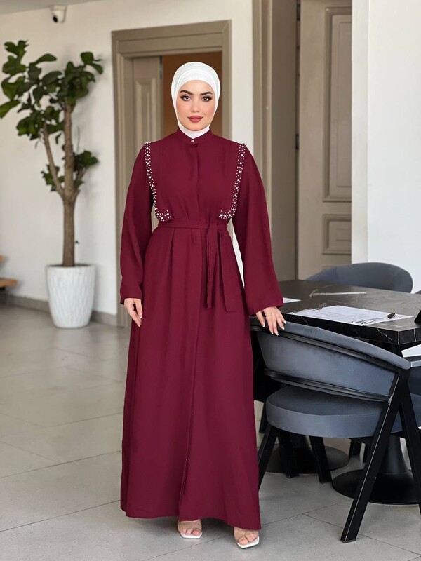 EFSUN MODA - 0855-31F-5 فستان لون - ماروني 