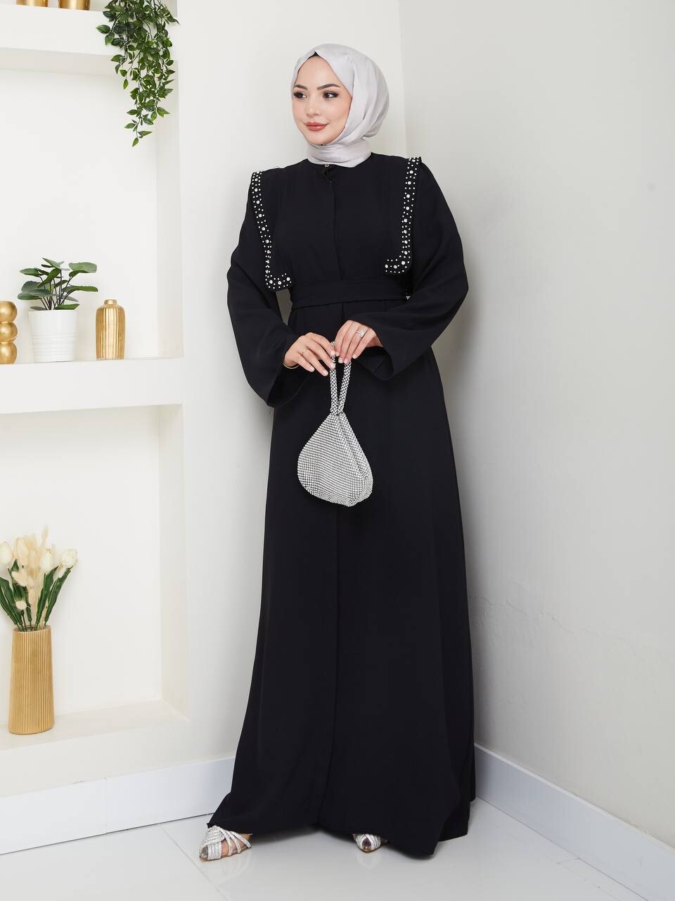 0855-31F-1 فستان لون - اسود - Thumbnail