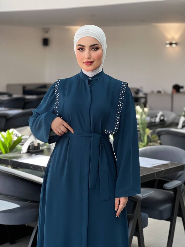 EFSUN MODA - 0855-31F-4 فستان لون - تركوازي 