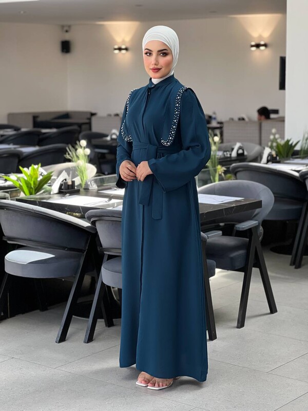 EFSUN MODA - 0855-31F-4 فستان لون - تركوازي (1)