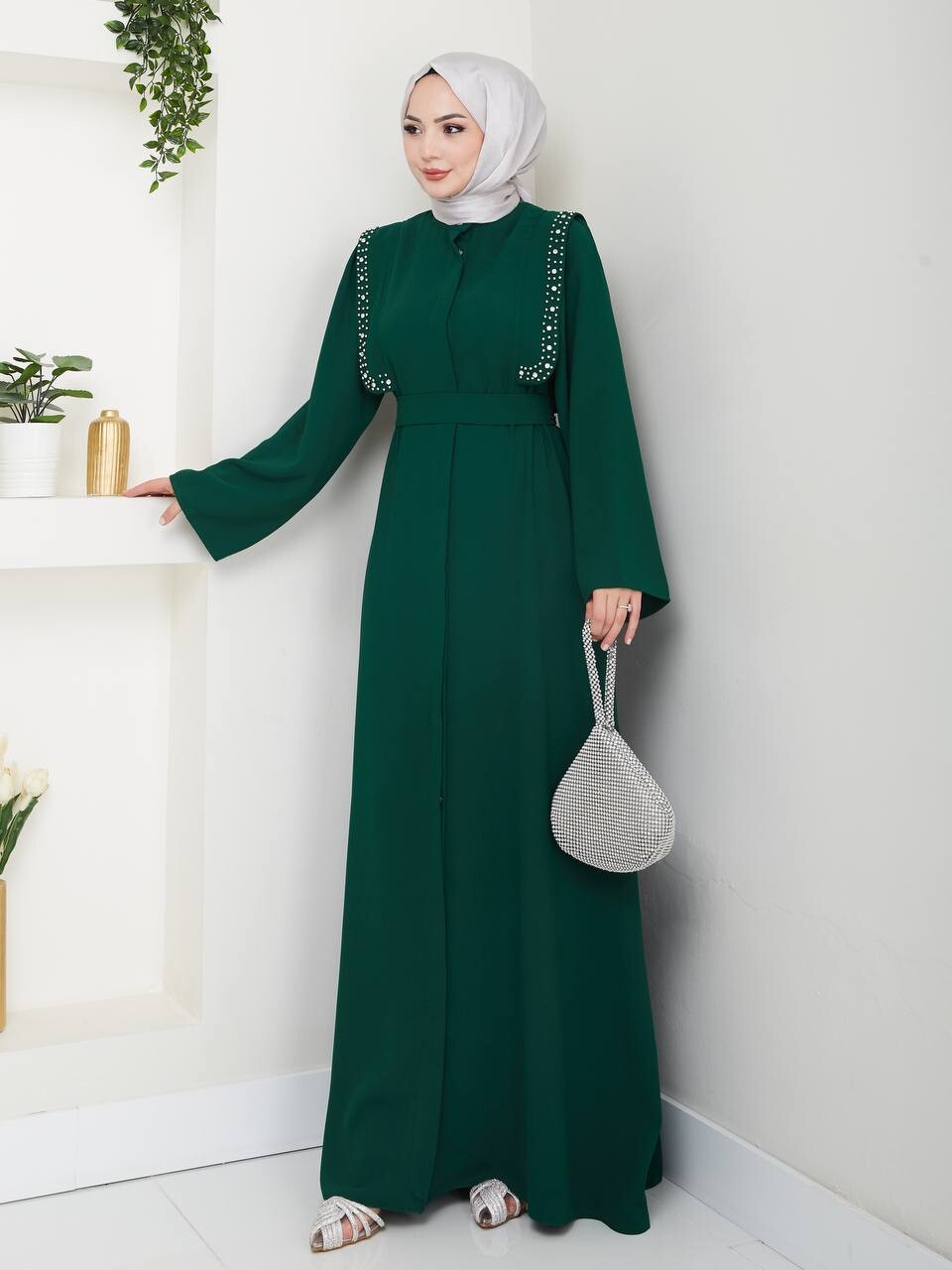 0855-31F-3 فستان لون - اخضر - Thumbnail