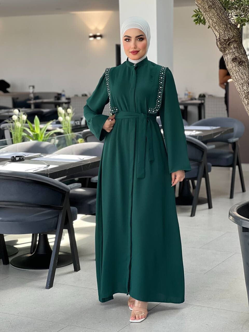 0855-31F-3 فستان لون - اخضر - Thumbnail