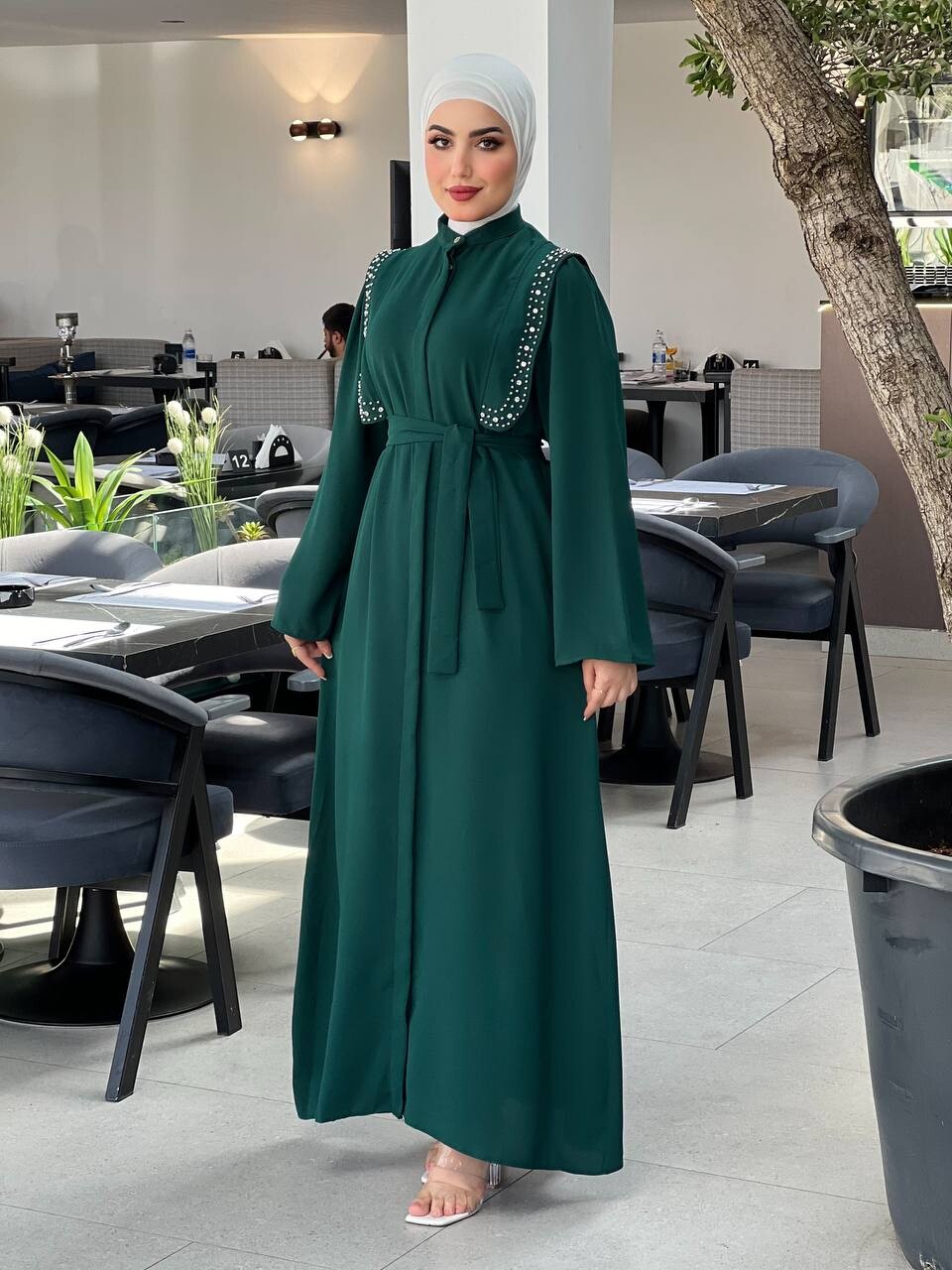 0855-31F-3 فستان لون - اخضر - Thumbnail