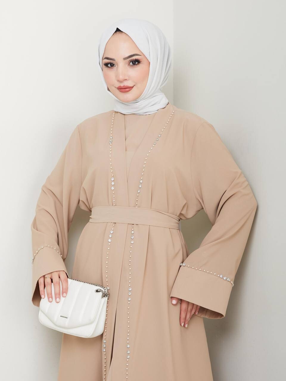 0874-41N- 2 فستان وصايه - بيج - Thumbnail