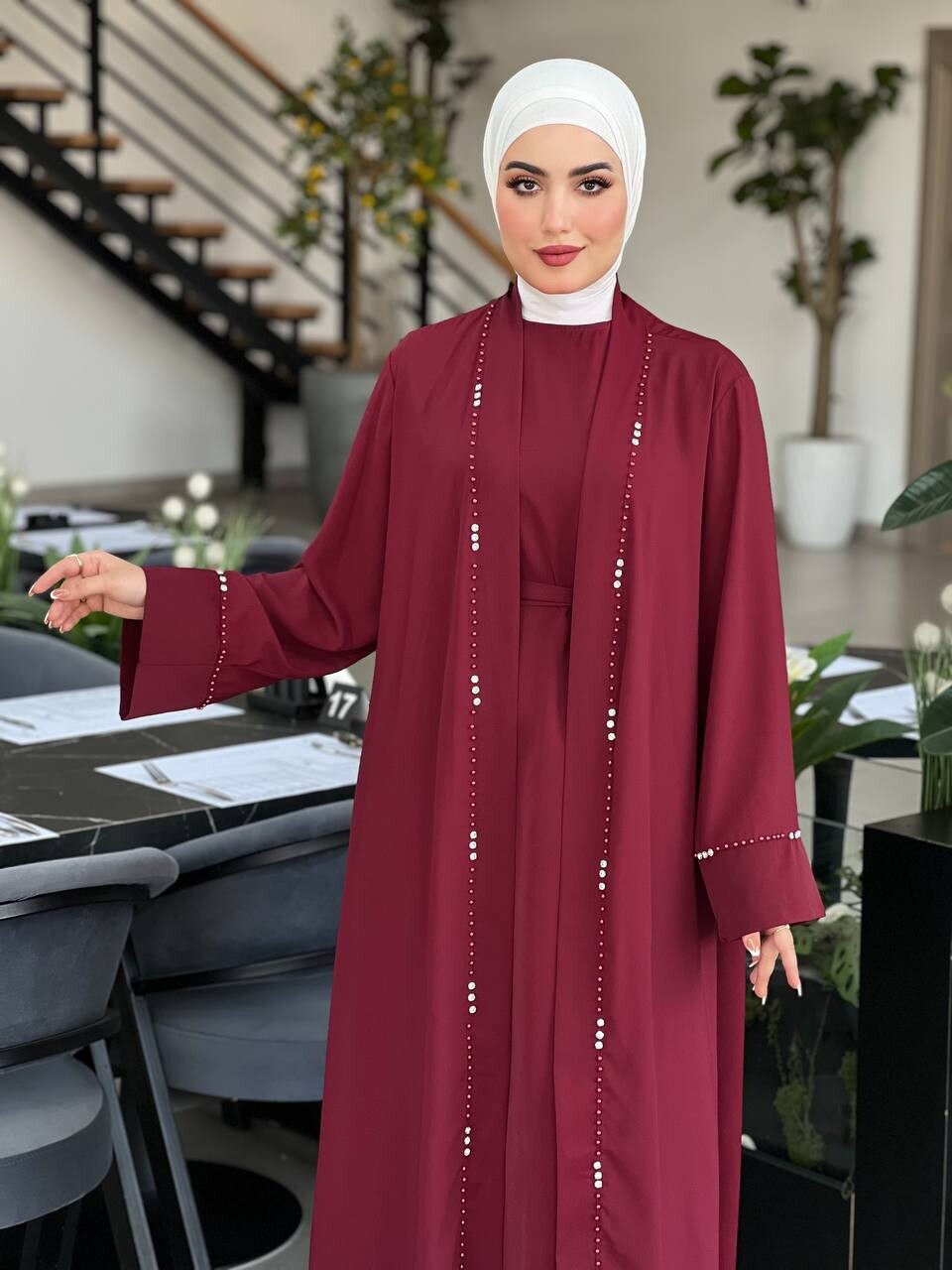 0874-41N- 4 فستان وصايه - ماروني - Thumbnail