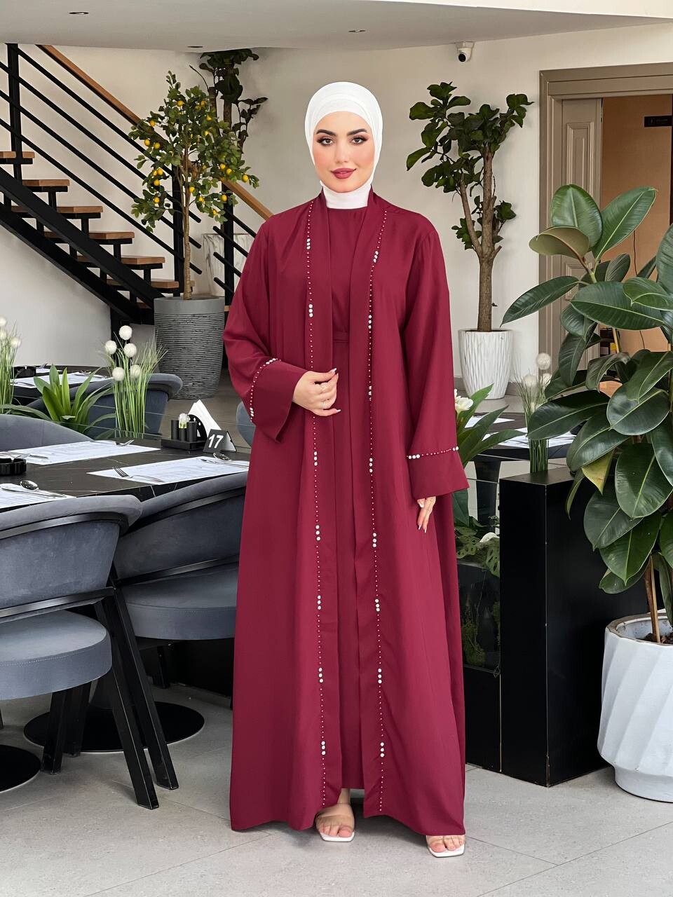 0874-41N- 4 فستان وصايه - ماروني - Thumbnail