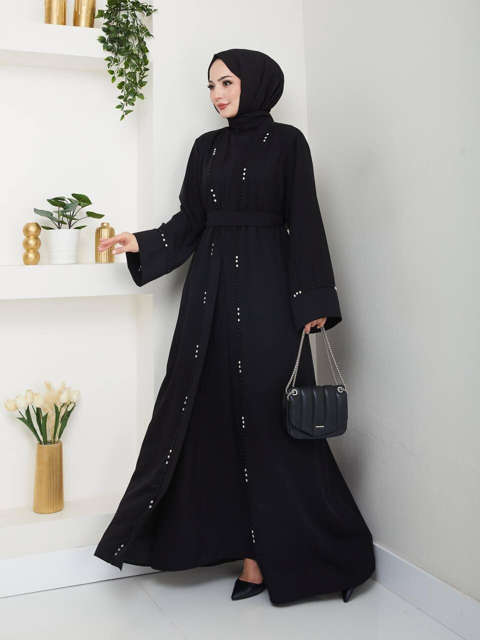 EFSUN MODA - 0874-41N- 1 فستان وصايه - اسود
