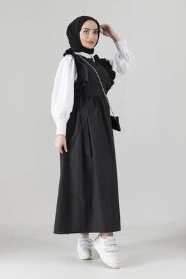 - 2103-47M-1 صدرية بوبلين مع قميص- اسود  - 2103-47M-1 صدرية بوبلين مع قميص- اسود