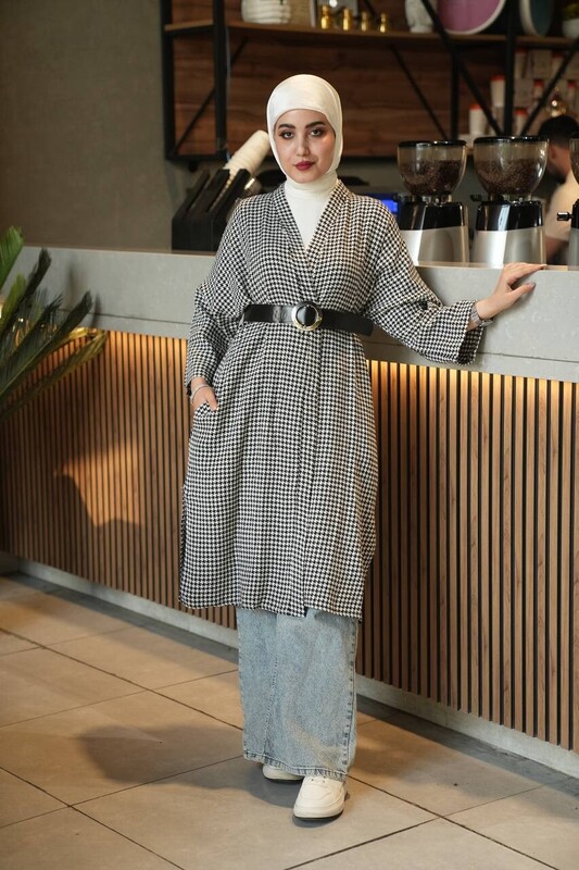 FOR YOU MODA - 10025-65T-3 يشت طويل مع حزام - ابيض