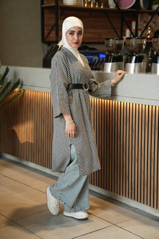 FOR YOU MODA - 10025-65T-3 يشت طويل مع حزام - ابيض (1)