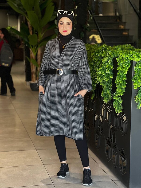 FOR YOU MODA - 10025-65T-1 يشت طويل مع حزام - رصاصي