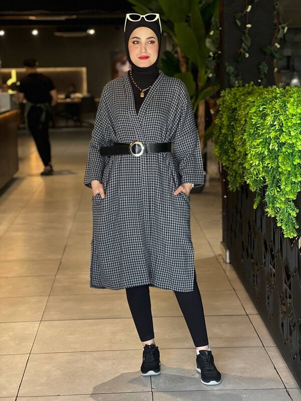 FOR YOU MODA - 10025-65T-1 يشت طويل مع حزام - رصاصي (1)