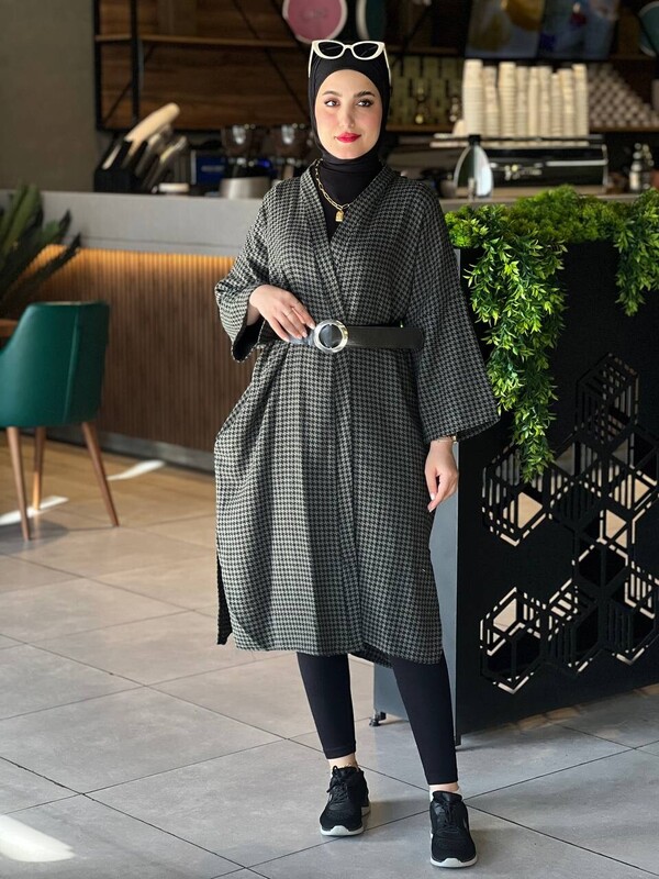 FOR YOU MODA - 10025-65T-4 يشت طويل مع حزام - خاكي