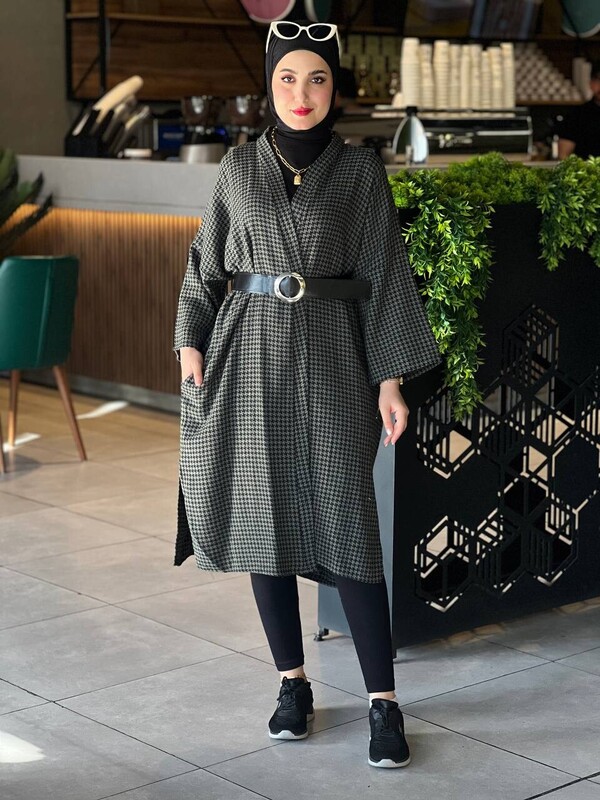 FOR YOU MODA - 10025-65T-4 يشت طويل مع حزام - خاكي (1)