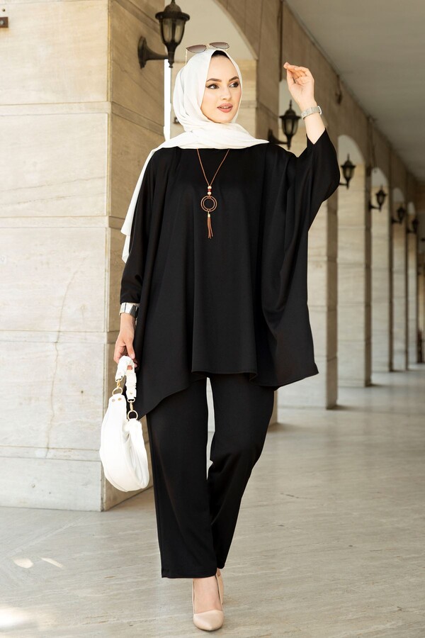 10421-26I-1 طقم قطعتين سادة - اسود - Thumbnail