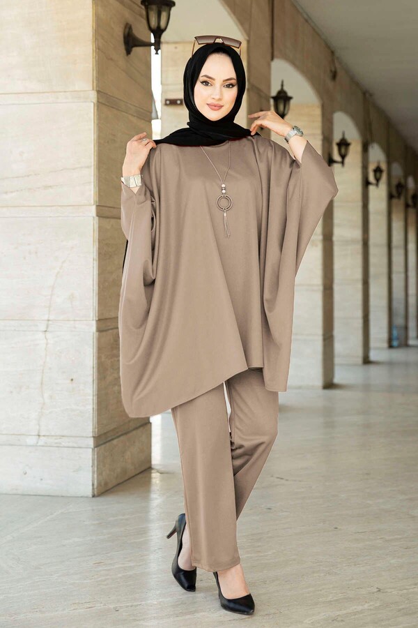 10421-26I-2 طقم قطعتين سادة - بيج - Thumbnail