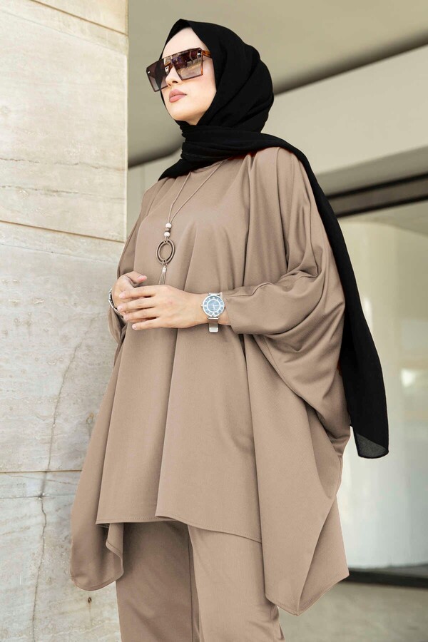 10421-26I-2 طقم قطعتين سادة - بيج - Thumbnail