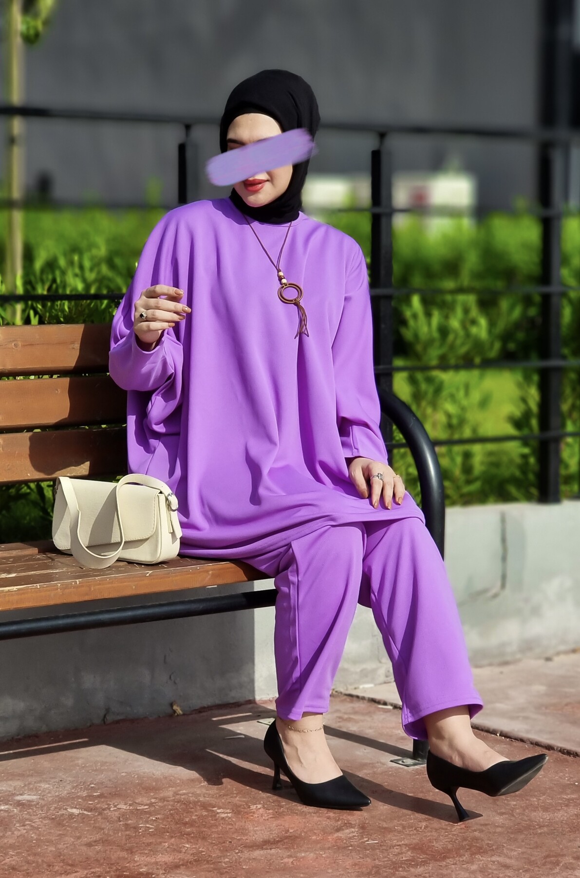 10421-26I-6 طقم قطعتين سادة - بنفسجي فاتح - Thumbnail