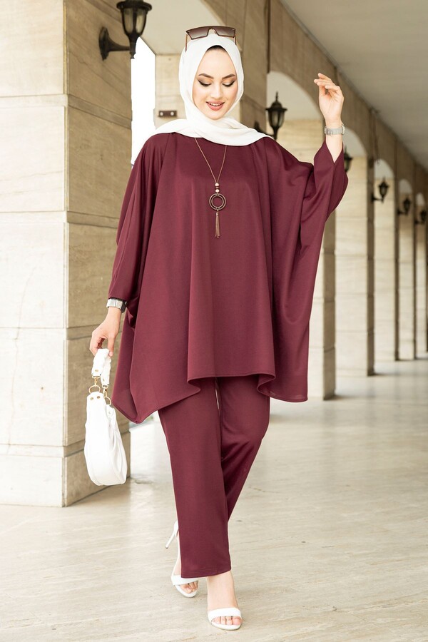 10421-26I-7 طقم قطعتين سادة - ماروني - Thumbnail