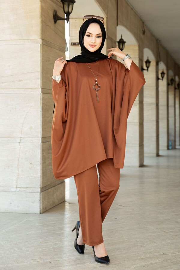10421-26I-8 طقم قطعتين سادة - قرميدي - Thumbnail