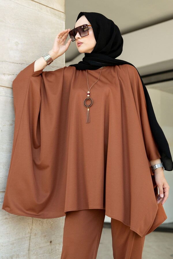 10421-26I-8 طقم قطعتين سادة - قرميدي - Thumbnail