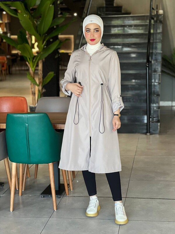 modapr - 10571-45S-7 ترانش كوت مطري ساده مبطن - بيج