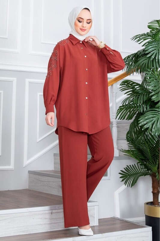 FOR YOU MODA - 10793-1I- 9 سوت قطعتين - قرميدي 