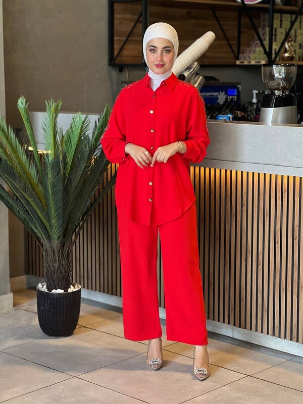 FOR YOU MODA - 10793-1I- 17 سوت قطعتين - احمر 