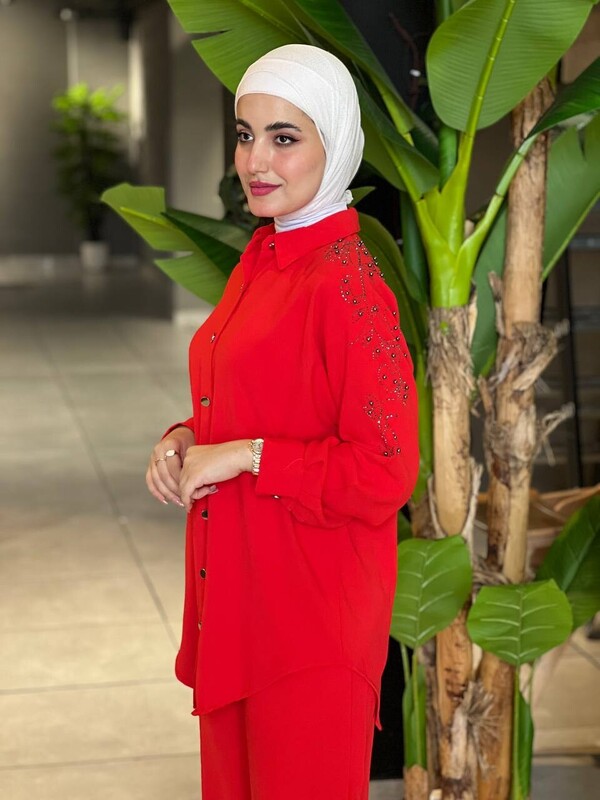 FOR YOU MODA - 10793-1I- 17 سوت قطعتين - احمر (1)