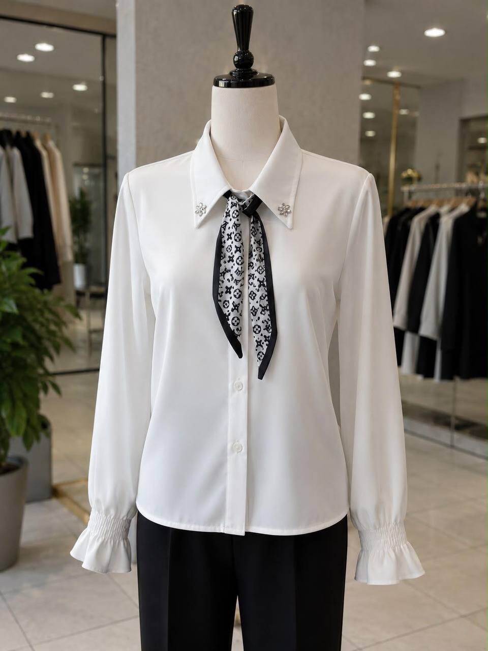 FOR YOU MODA - 1111-56O-قميص ابيض - مع سكارف 2