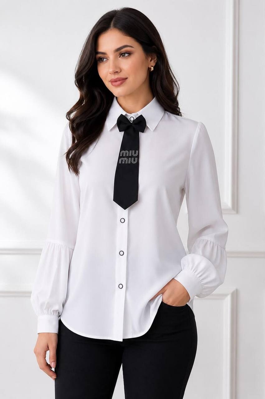 FOR YOU MODA - 1111-56O-قميص ابيض -رباط 4