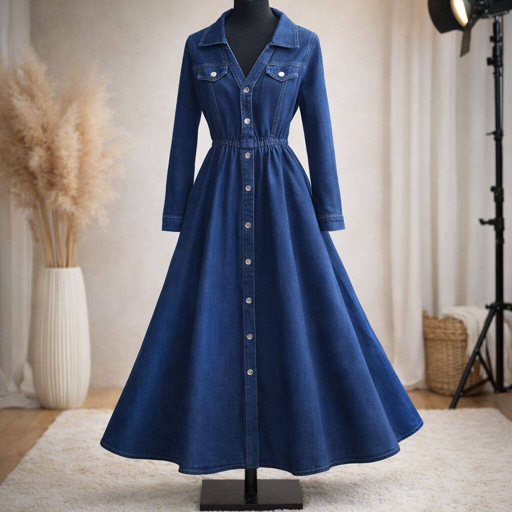 FOR YOU MODA - 1183-17O-فستان -جينز غامق 