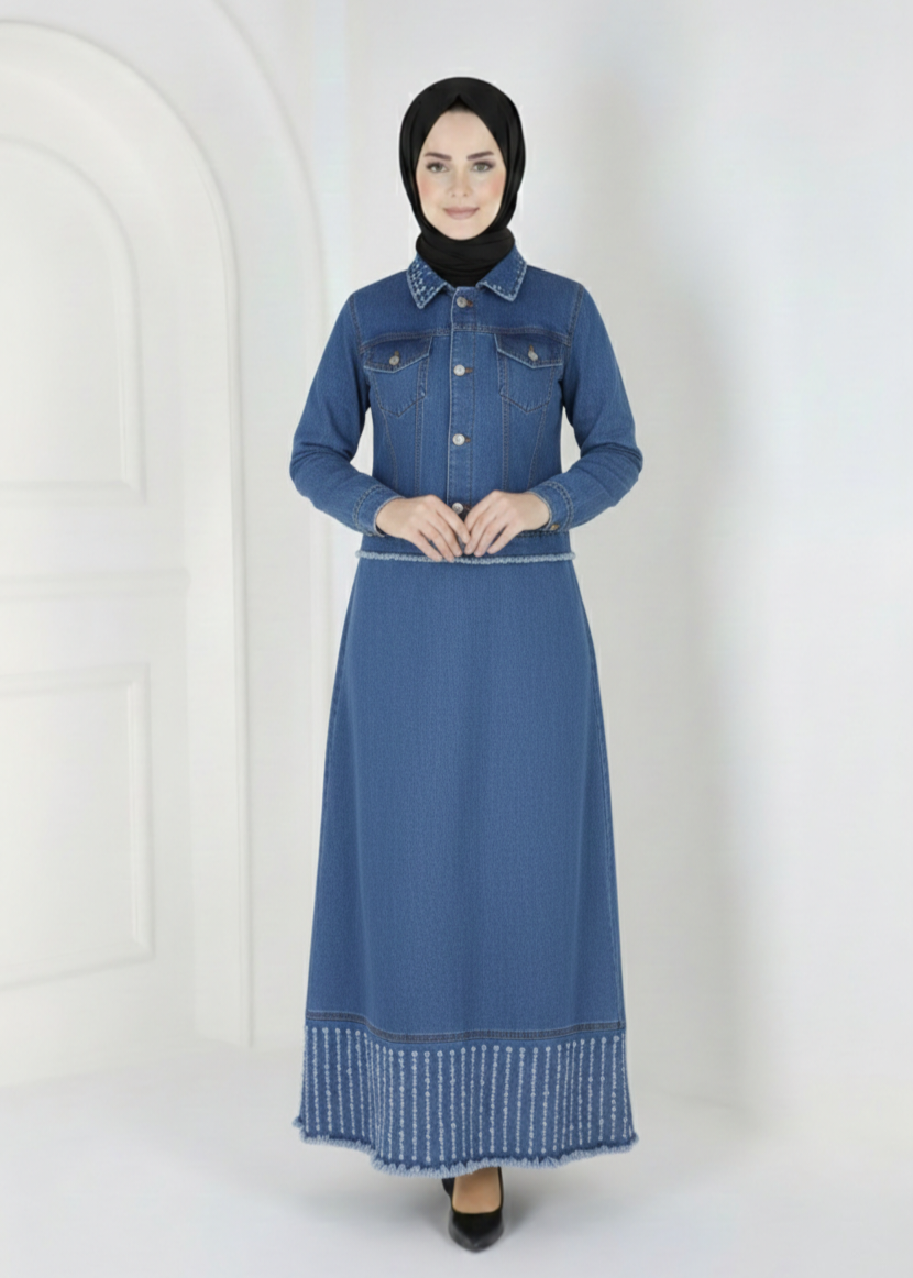 FOR YOU MODA - 1185-6O-1سوت تنوره -جينز 