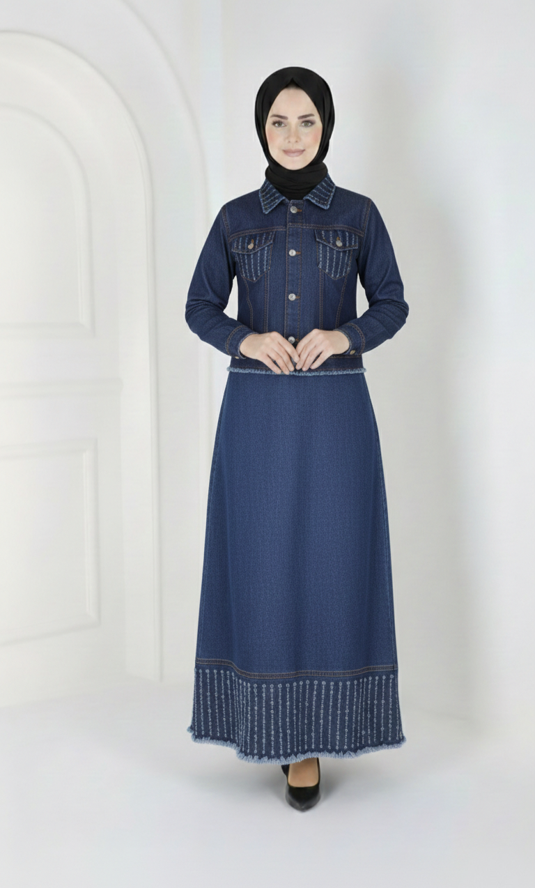 FOR YOU MODA - 1185-6O-2 سوت تنوره -جينز غامق 