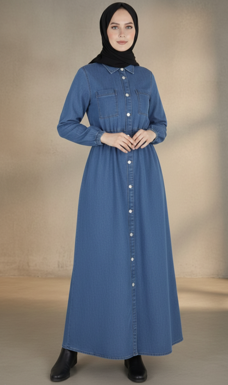 FOR YOU MODA - 1186-37G-1فستان -جينز 