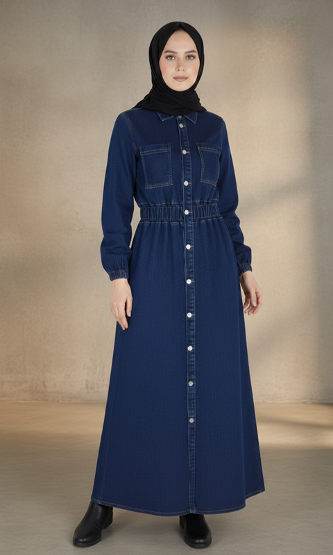 FOR YOU MODA - 1186-37G-2 فستان-جينز غامق 