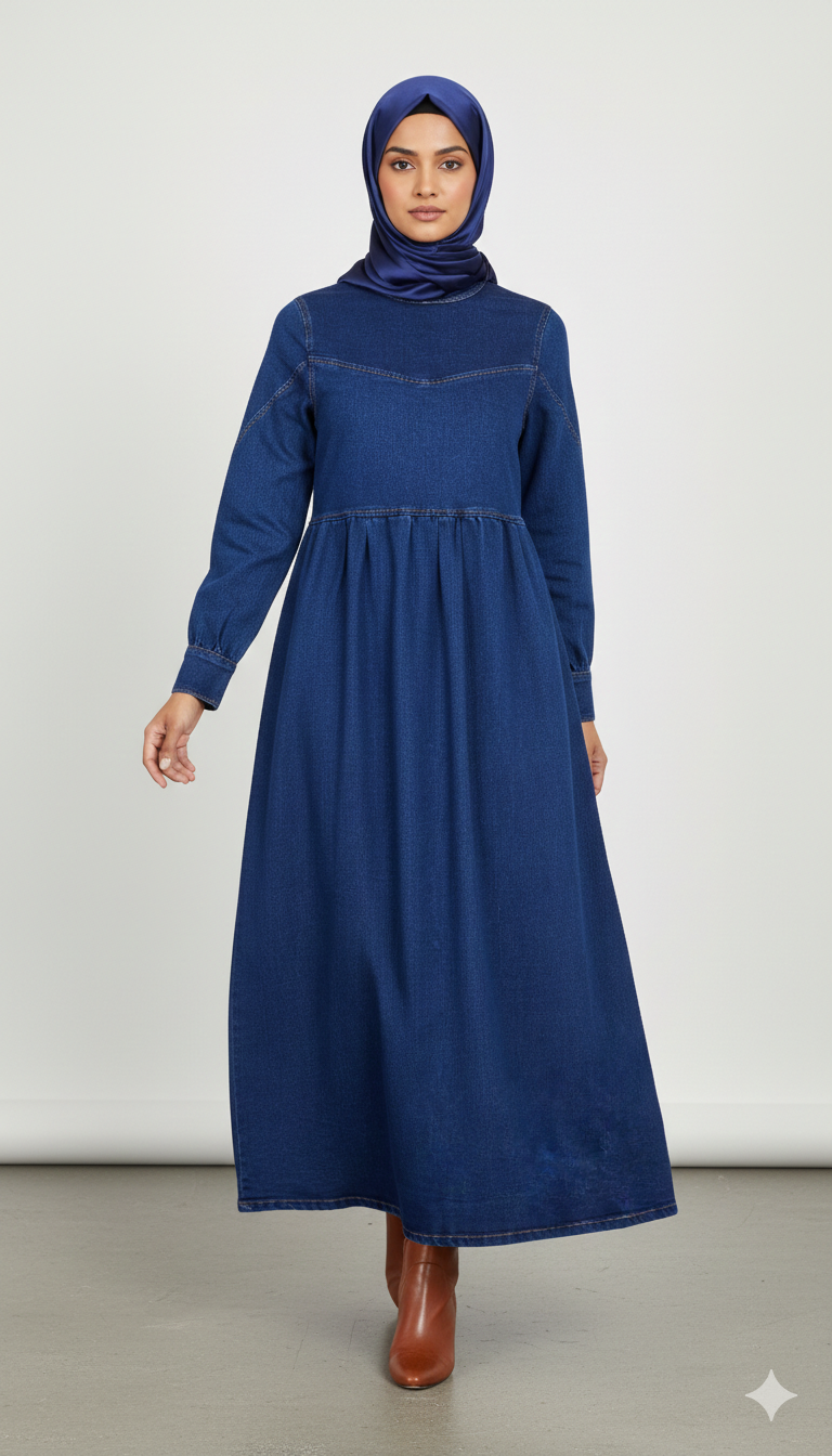 FOR YOU MODA - 1187-9N-2 فستان -جينز غامق 