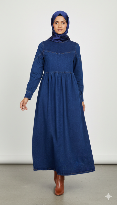 FOR YOU MODA - 1187-9N-2 فستان -جينز غامق 