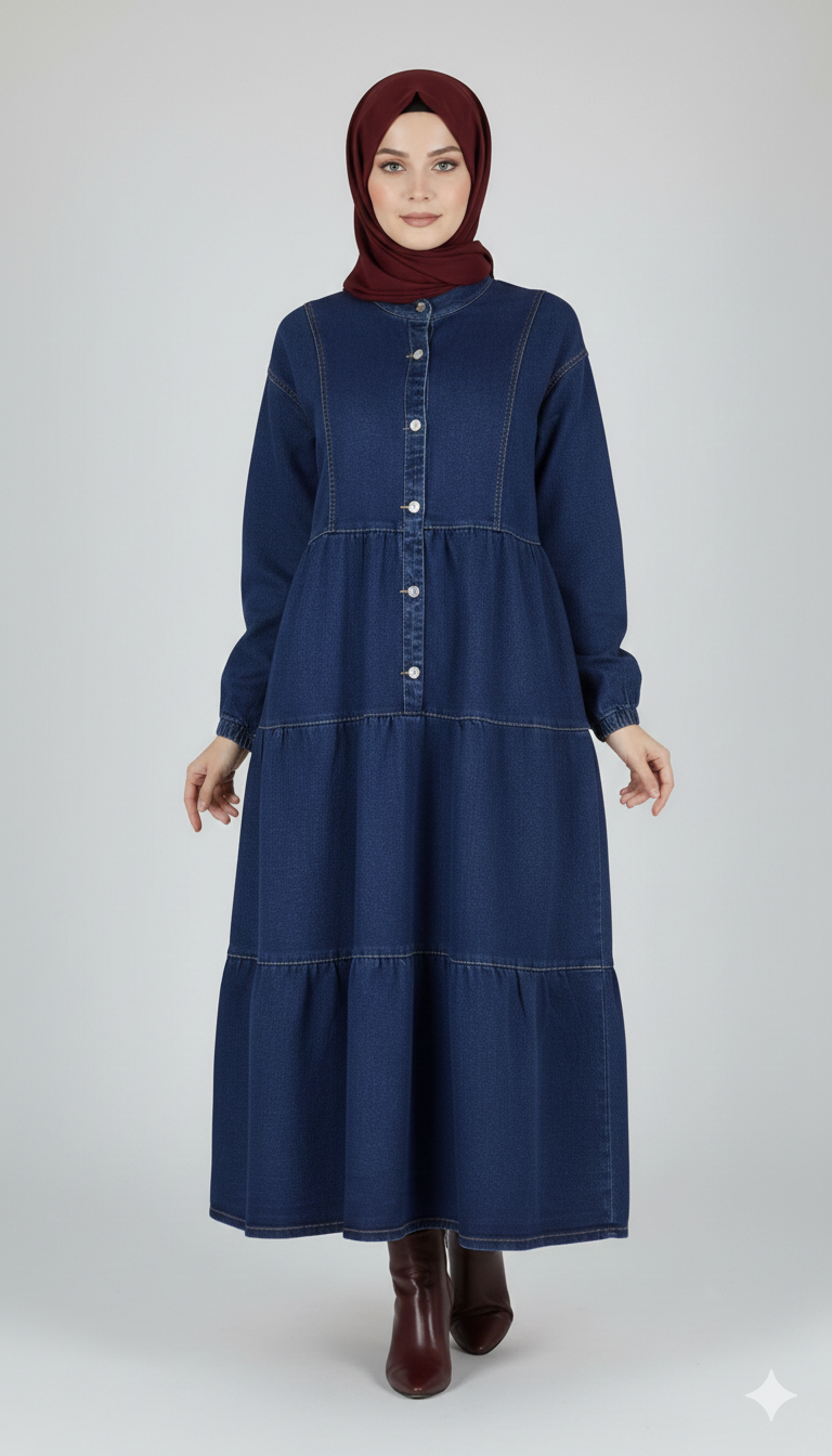 FOR YOU MODA - 1188-25M-1فستان -جينز غامق 