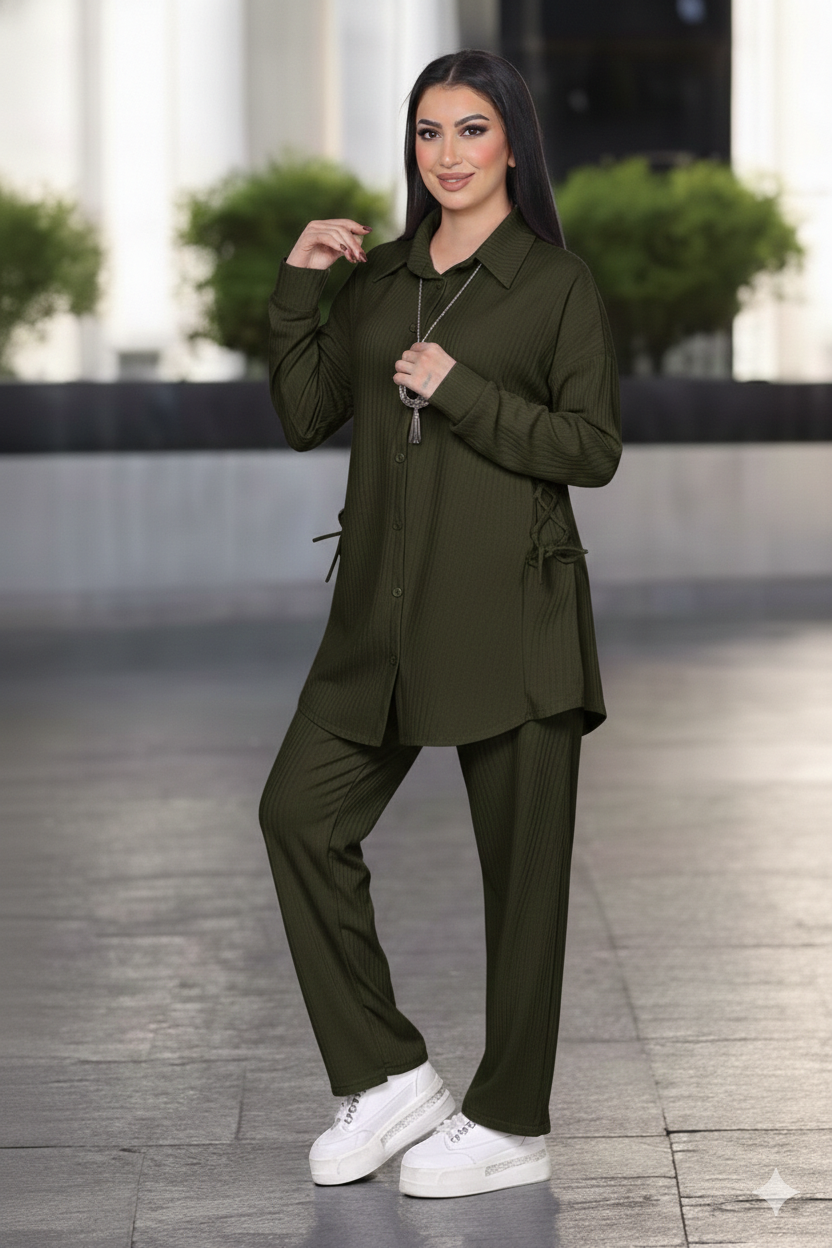 FOR YOU MODA - 1189-13N-3سوت بنطرون-خاكي 