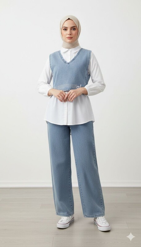 FOR YOU MODA - 1191-14O-1سوت بنطرون- جينز ثلث قطع