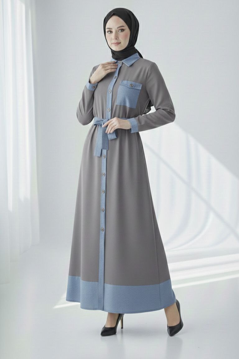 FOR YOU MODA - 1194-42M-4 فستان-رصاصي 