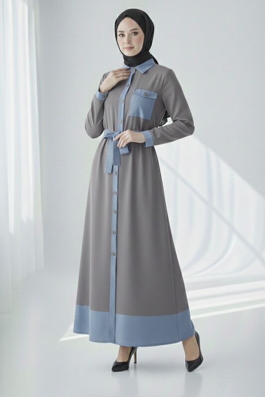 FOR YOU MODA - 1194-42M-4 فستان-رصاصي 