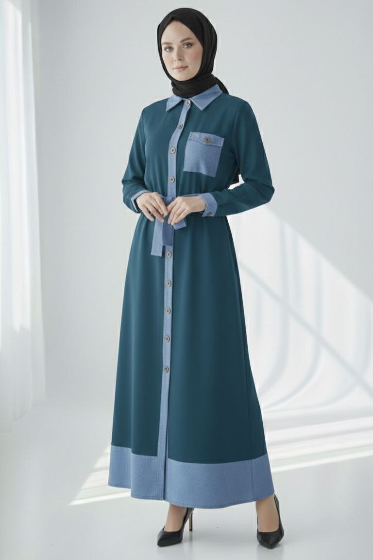 FOR YOU MODA - 1194-42M-3 فستان -تركواز 