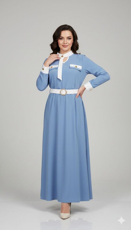 FOR YOU MODA - 1196-23M-3 فستان ساده -سمائي