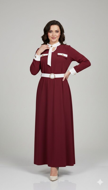 FOR YOU MODA - 1196-23M-2 فستان ساده -ماروني 